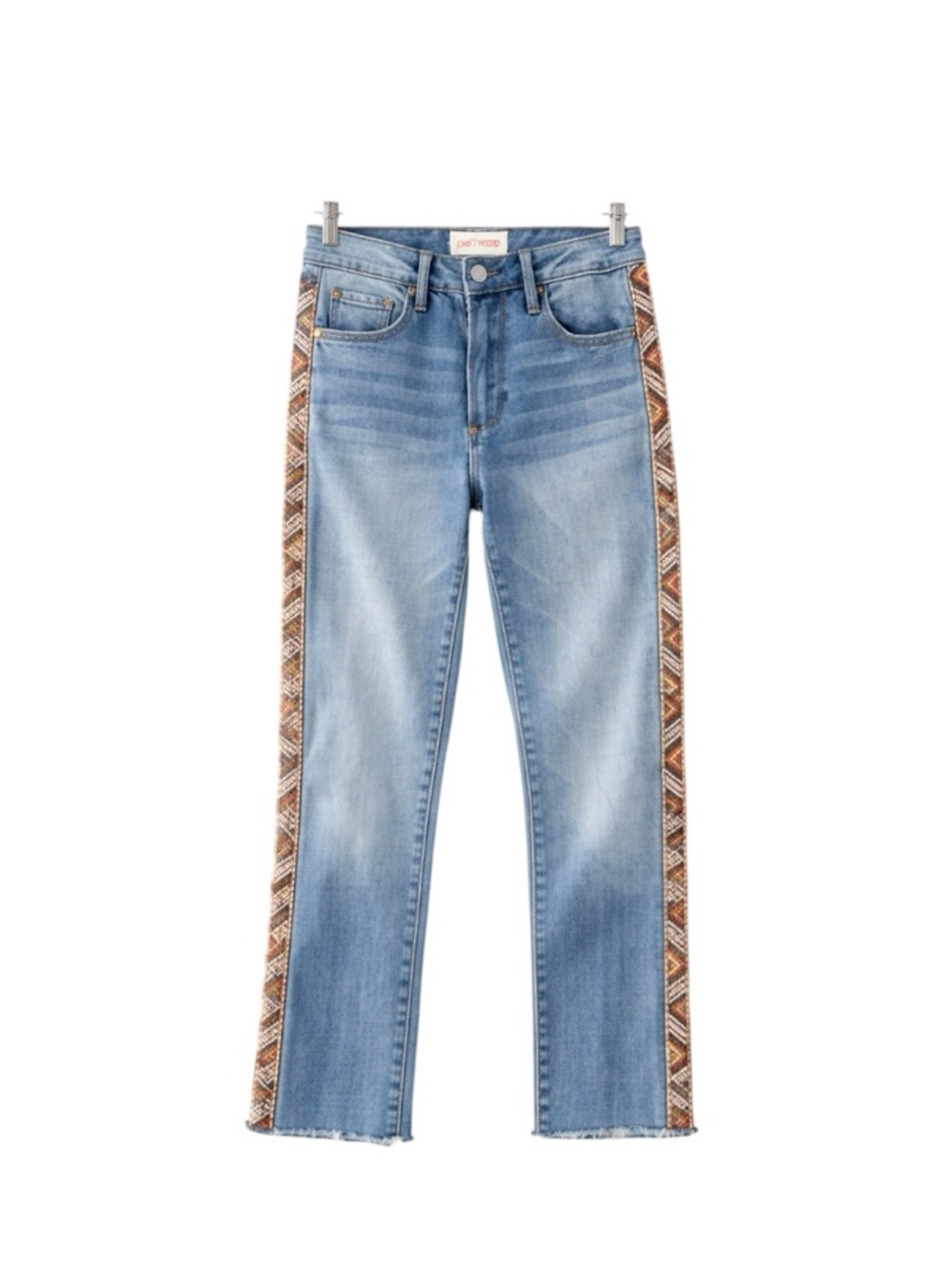 Driftwood - Embroidered Side Stripe Jeans Boho Raw Hem Crop Stretch Denim Sz 25